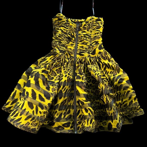 Betsey Johnson Cupcake Dress, Lime Green Leopard, Unique, Size 10 (Large) - Picture 3 of 14